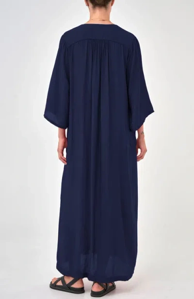 Ocean + Main Ocean+main Cupro Rouched Front Caftan In Blue