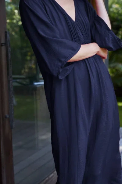 Ocean + Main Ocean+main Cupro Rouched Front Caftan In Blue