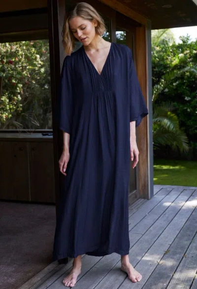 Ocean + Main Ocean+main Cupro Rouched Front Caftan In Blue