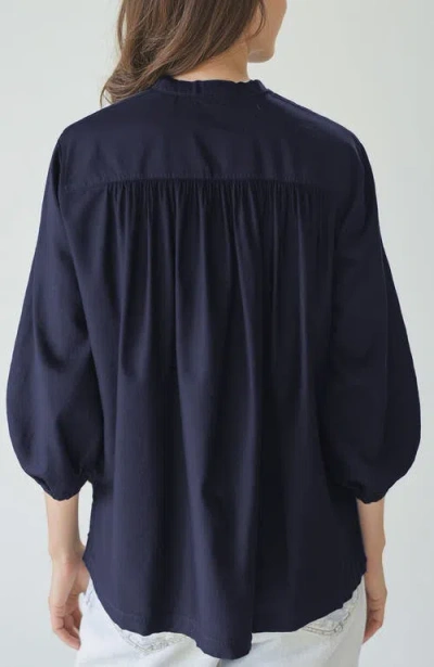 Ocean + Main Ocean+main Cotton Poplin Peasant Top In Blue