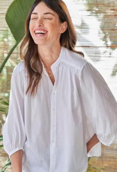 Ocean + Main Ocean+main Cotton Poplin Peasant Top In White