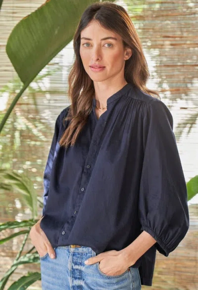 Ocean + Main Ocean+main Cotton Poplin Peasant Top In Blue