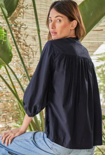 Ocean + Main Ocean+main Cotton Poplin Peasant Top In Blue