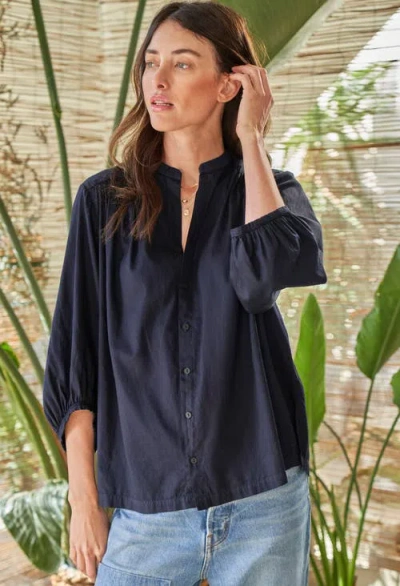 Ocean + Main Ocean+main Cotton Poplin Peasant Top In Blue