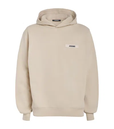 Jacquemus Relaxed Fit Cotton Hoodie With Subtle Branding In Sand