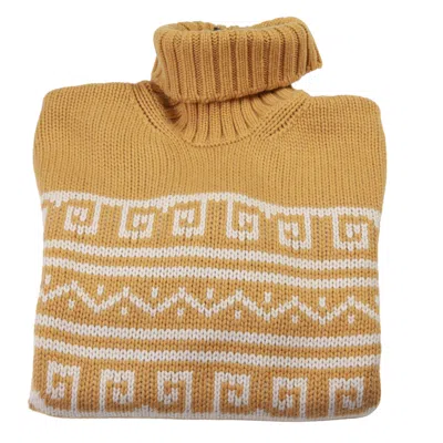 Manrico Cashmere Tribal Pattered Turtleneck Thick Knit Sweater In Yellow