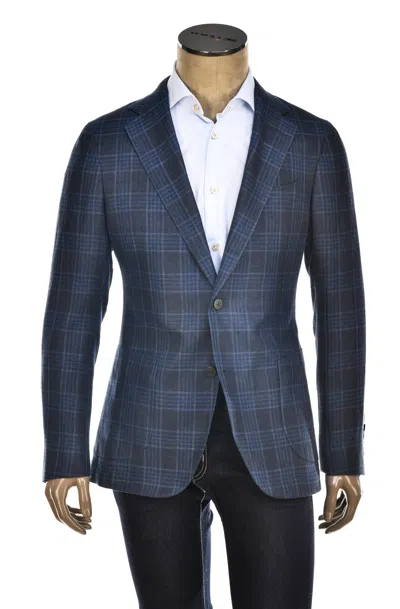Carlo Barbera Prince Of Wales Linen-wool Sport Jacket In Blue