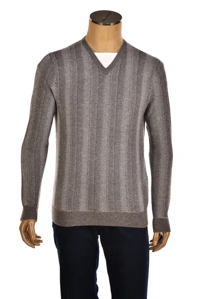 Manrico Striped Cashmere V-neck Sweater In Gray