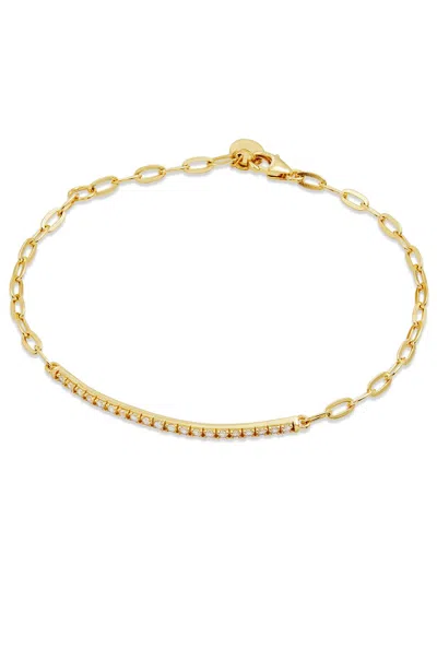 Savvy Cie Jewels Rhodium Plated Over Sterling Silver .925 White Cz Bar Paperclip Bracelet In Yellow