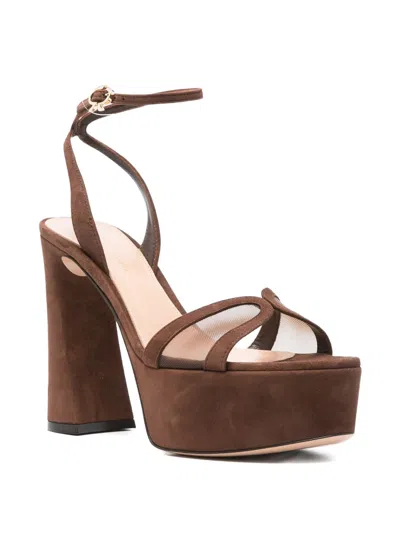 Gianvito Rossi Suede Mesh Platform Sandals In Brown