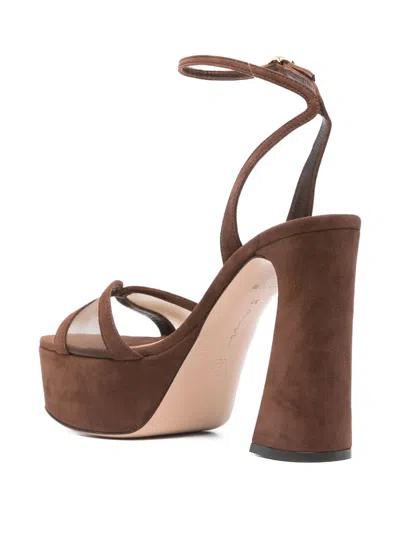 Gianvito Rossi Suede Mesh Platform Sandals In Brown