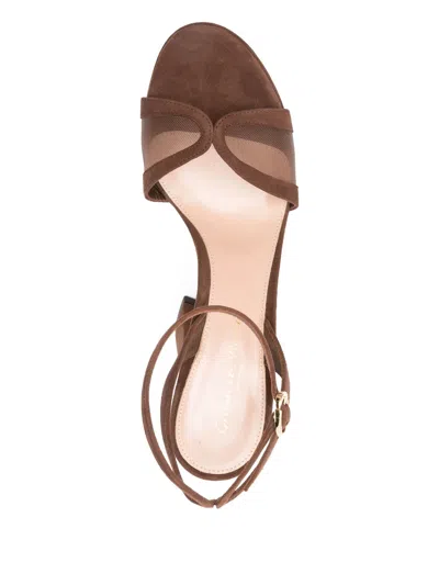 Gianvito Rossi Suede Mesh Platform Sandals In Brown