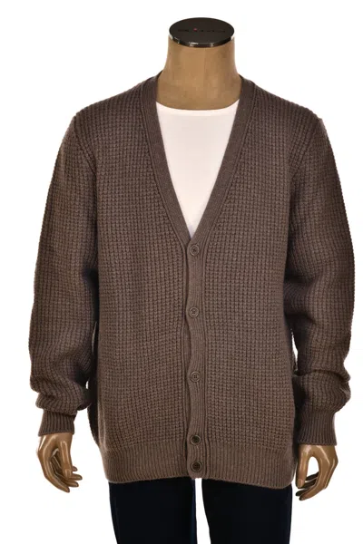 Manrico Cashmere V-neck Button Up Thick Knit Cardigan In Brown