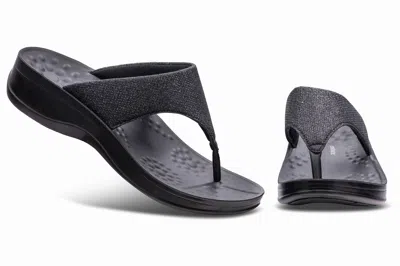 Aerothotic Comfortable Arch Support Orthopedic Flip Flops And Sandals For Women In Black