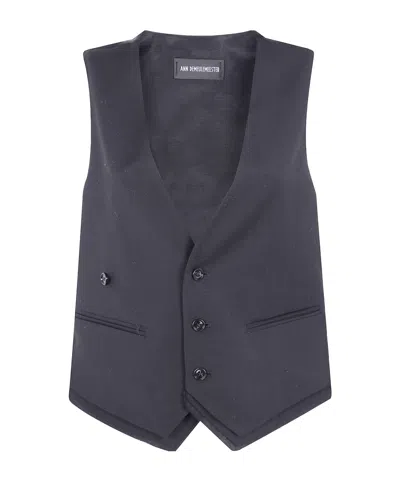 Ann Demeulemeester Janessa Twisted Clousure Waistcoat With Raw Edge Cotton Detail In Blue