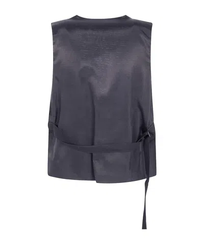 Ann Demeulemeester Janessa Twisted Clousure Waistcoat With Raw Edge Cotton Detail In Blue