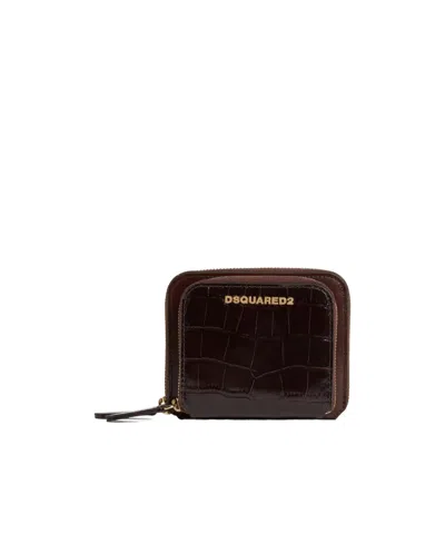 Dsquared2 Twin Zip Around Wallet In Brown