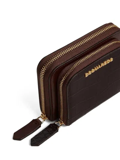 Dsquared2 Twin Zip Around Wallet In Brown