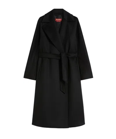 Max Mara Long Virgin Wool Coat With Pointed Collar In Black