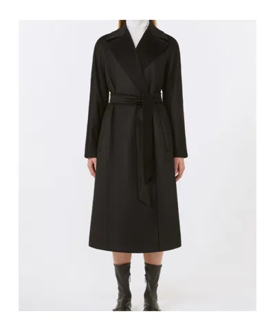 Max Mara Long Virgin Wool Coat With Pointed Collar In Black