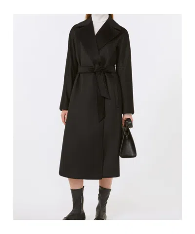Max Mara Long Virgin Wool Coat With Pointed Collar In Black