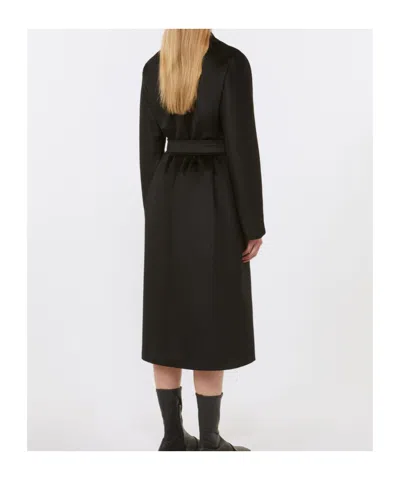 Max Mara Long Virgin Wool Coat With Pointed Collar In Black