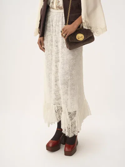 Chloé Ruffled Midi Skirt In Floral Lace Jacquard In Multi