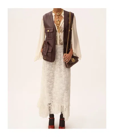 Chloé Ruffled Midi Skirt In Floral Lace Jacquard In Multi