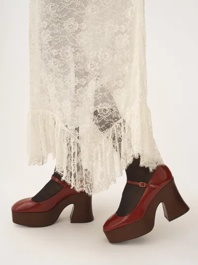 Chloé Ruffled Midi Skirt In Floral Lace Jacquard In Multi