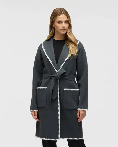 Nvlt Women's Wrap Mink Eyelash Coatigan Jacket With Blanket Stitch In Blue