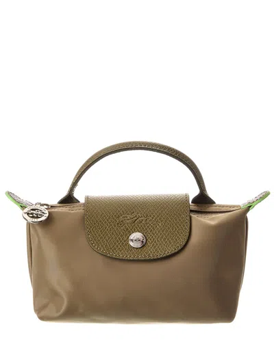 Longchamp Le Pliage Green Canvas Pouch With Handle In Green