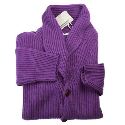 Manrico Purple Cashmere Knit Button Down Cardigan In Purple