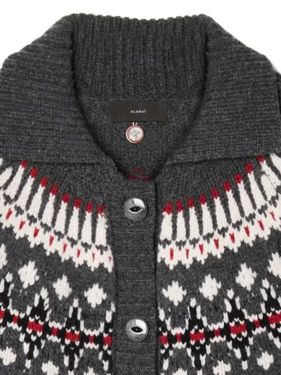 Alanui Sweet Winter Multicolor Cardigan With Spread Collar And Geometric Motif In Wool Woman In Multi