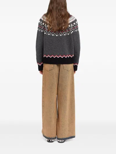 Alanui Sweet Winter Multicolor Cardigan With Spread Collar And Geometric Motif In Wool Woman In Multi