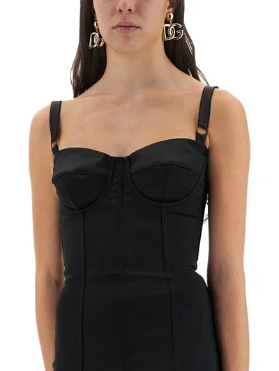 Dolce & Gabbana Satin Bustier Mini Dress In Black