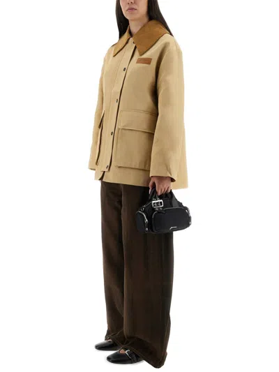 Ganni Camel Twill Midi Jacket In Brown