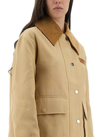 Ganni Camel Twill Midi Jacket In Brown
