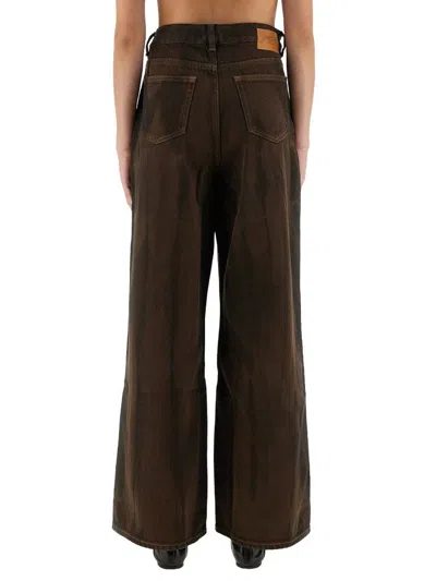 Ganni Brown Jeans With Tie-dye Pattern And Logo Patch On Back In Denim Woman In Brown