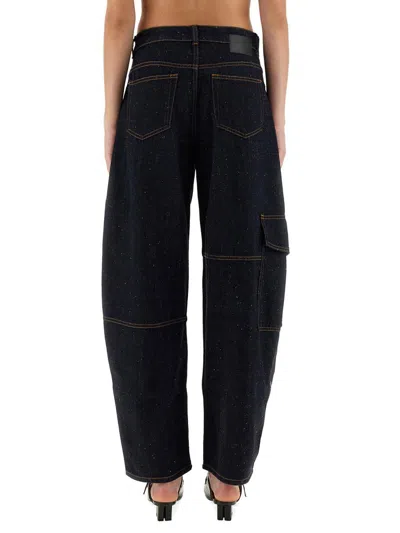 Ganni Wide-leg Organic Cotton Pants With Checkered Patch Pockets In Black