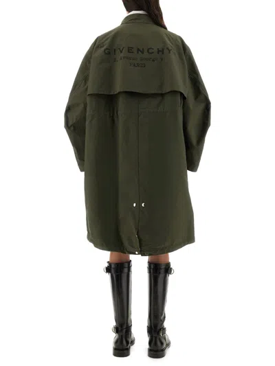 Givenchy Women Oversized Parka With Logo Print In Green