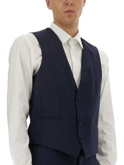 Hugo Boss V-neck Sleeveless T-shirt With Adjustable Back Strap In Blue
