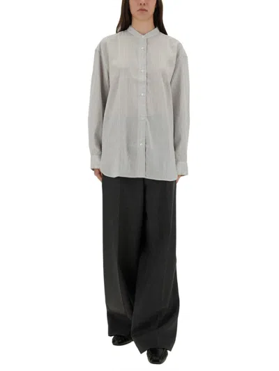 Studio Nicholson Striped Long Sleeve Top With Curved Hem In Gray