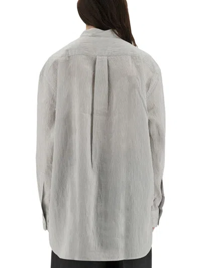 Studio Nicholson Striped Long Sleeve Top With Curved Hem In Gray