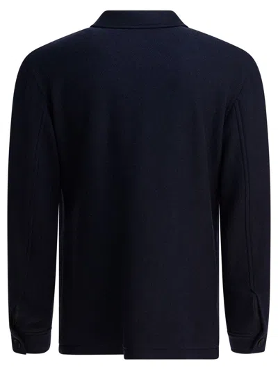 Tagliatore Chest And Side Pockets Collared Long Sleeves In Blue