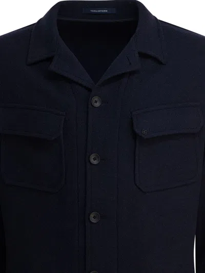 Tagliatore Chest And Side Pockets Collared Long Sleeves In Blue