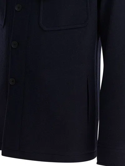 Tagliatore Chest And Side Pockets Collared Long Sleeves In Blue
