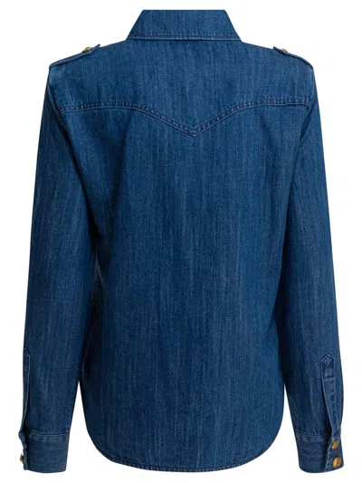 Valentino Western Style Denim Shirt In Blue
