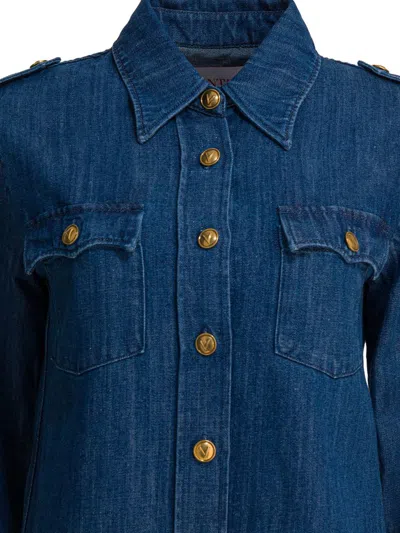 Valentino Western Style Denim Shirt In Blue