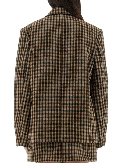 Ganni Checked Wool Blazer In Brown