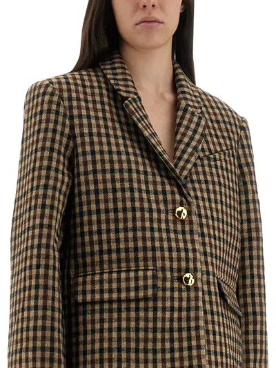 Ganni Checked Wool Blazer In Brown